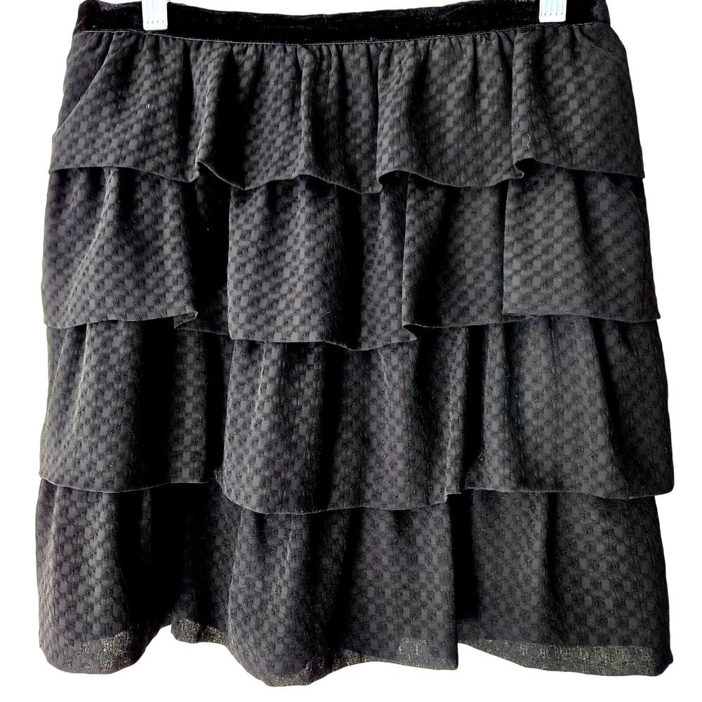 Massimo Dutti Skirt Black Tiered Ruffle with velvet waist Style 5203 Size Medium
